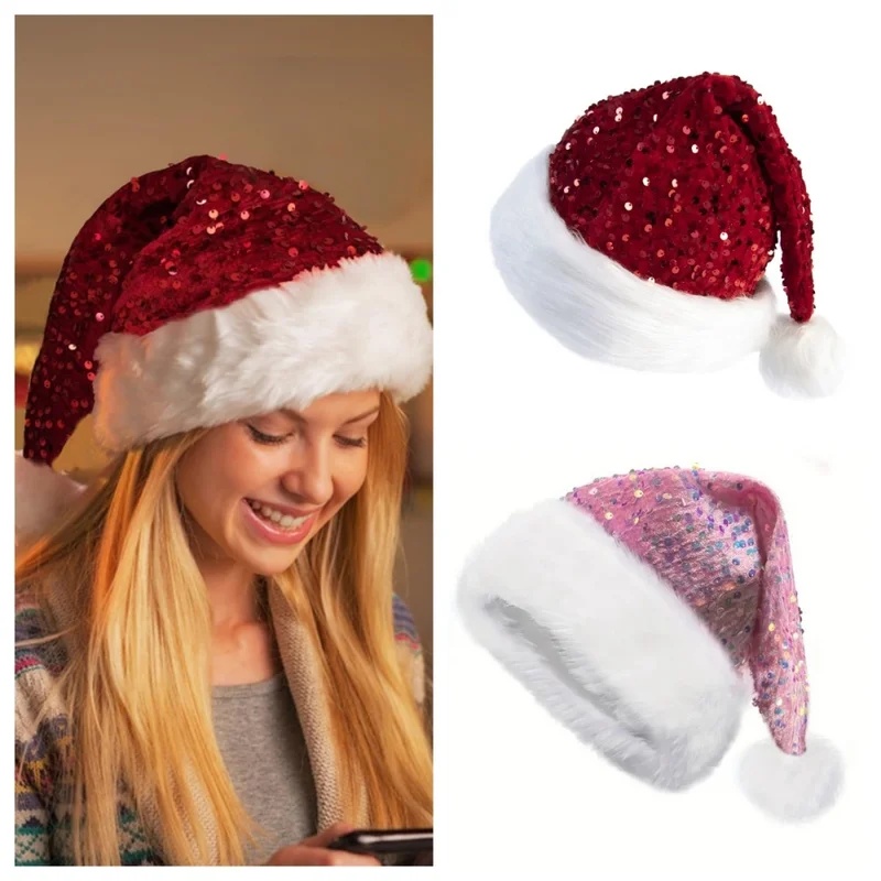 Double-Layer Sequin Christmas  - огляд і ціна Santa Hat Plush