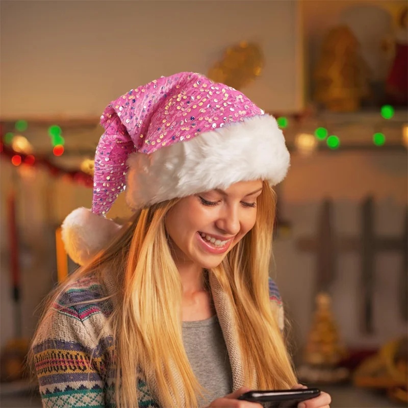 Double-Layer Sequin Christmas  - огляд і ціна Santa Hat Plush