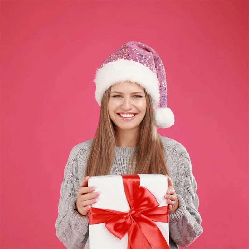 Double-Layer Sequin Christmas  - огляд і ціна Santa Hat Plush